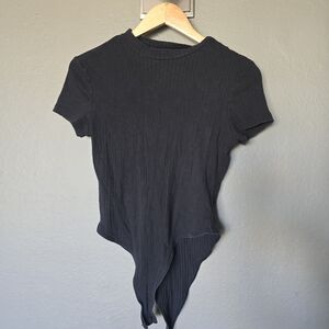 SHEIN TWO Black and Brown Asymmetrical Short Sleeve Bodysuit